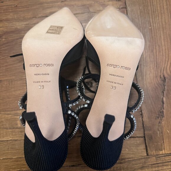 Sergio Rossi SR Milano Crystal-Embellished Pumps in Black  Sergio Rossi Crystal-embellished faille-trimmed pumps in black, size 39 ~ NWOT!